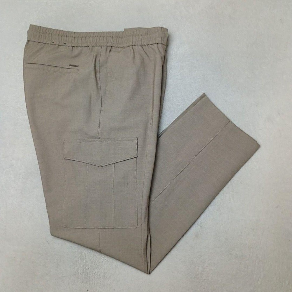 Hugo Boss Pants Men 32x30 Beige Banks Tapered Cargo Slim Drawstring Stretch Work